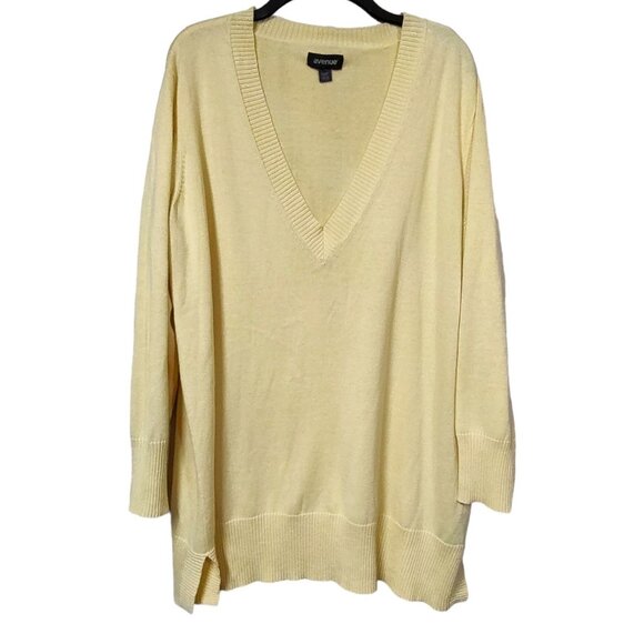 Avenue Womens Yellow V Neck Pull Over Knit Sweater Long Sleeve Plus Size 18/20 - Picture 1 of 6